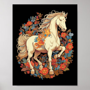 Poster Horso Floral Equestre Equestre de Corrida Equestre