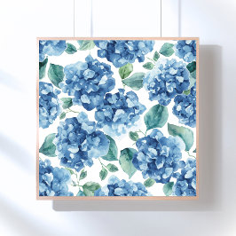 Poster Hortênsia Blues | Padrão de Flor de Blooms de Aqua