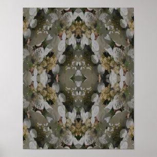 Poster Hortênsia de Renda Branca Espelho Floral Abstrato