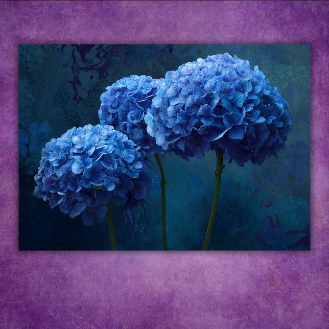 Poster Hortênsia Floral Botânica Azul Ousada Dramática (Dramatic Bold Blue Hydrangea Floral Botanical Poster)