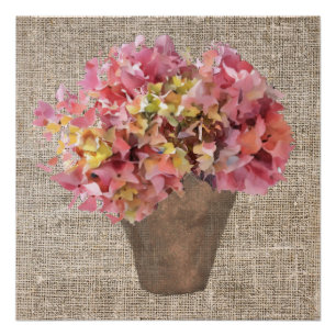 Póster Hortensia russa nas flores de Vase na Canvas