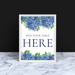 Poster Hortênsias Azuis Aquarela Encontre Sua Mesa de Cas