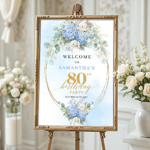 Poster Hortênsias Boho Azul Poeirento 80º aniversário bem