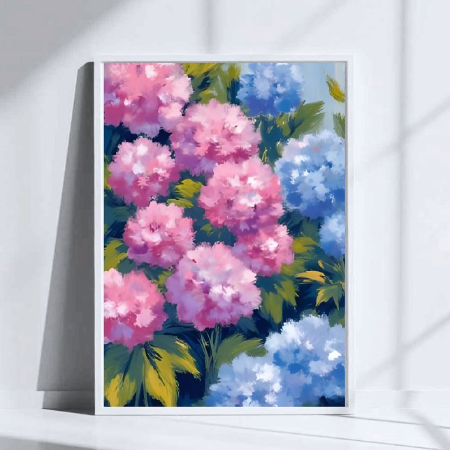 Poster Hortênsias de Verão | Flores Costeiras Rosa e Azul (Criador carregado)