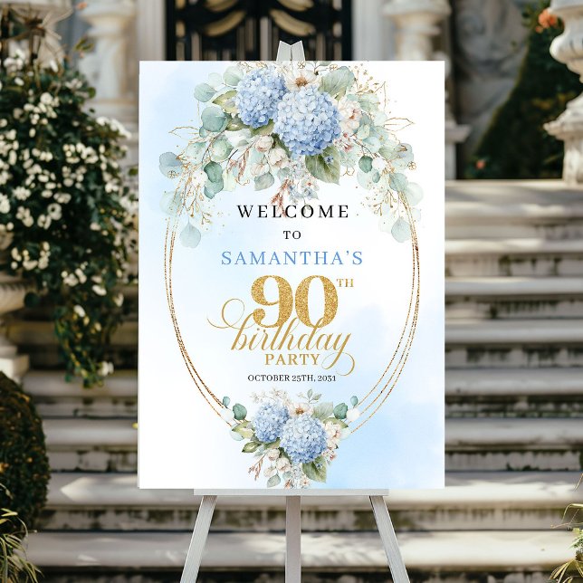 Poster Hortênsias em Aquarela de Luxo para Boas-Vindas de (Luxury Watercolor Hydrangeas 90th Birthday Welcome)