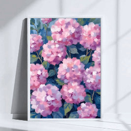 Poster Hortênsias Rosa Bege Arte Floral Aquarela