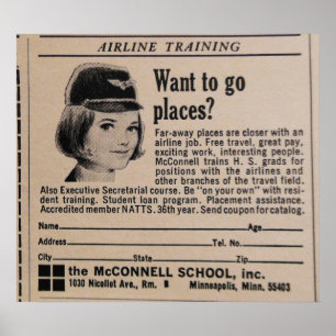 Póster Hospedeiros de bordo retros do Stewardess da linha