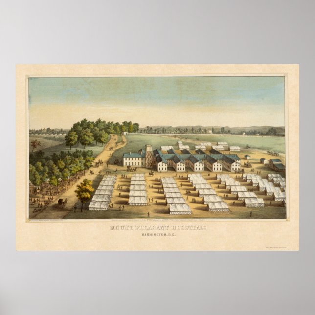 Póster Hospitais Monte Pleasant em Washington, DC 1862 (Frente)