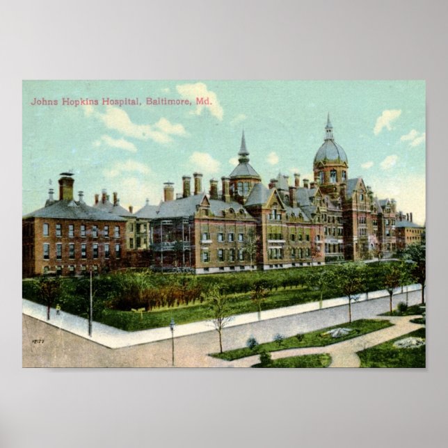 Póster Hospital Johns Hopkins, Baltimore 1910 Vintage (Frente)