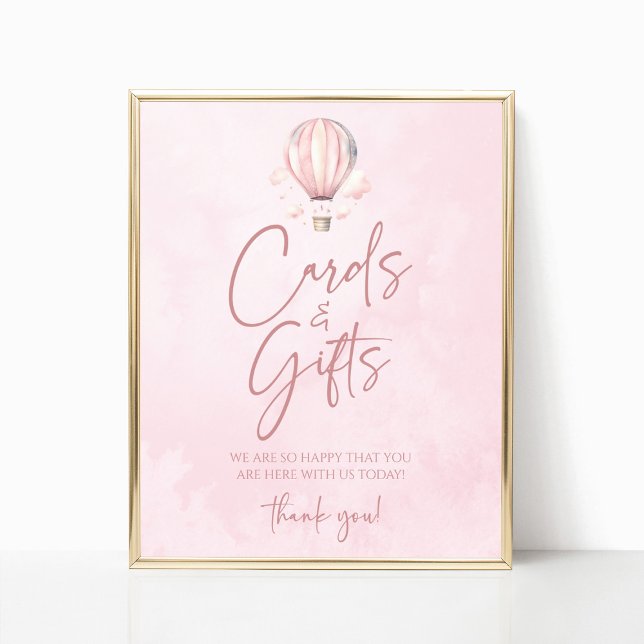 Poster Hot Air Balloon Baby Shower Cards and Gifts Sign (Criador carregado)