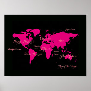 Poster hot pink atlas . map of the world girly