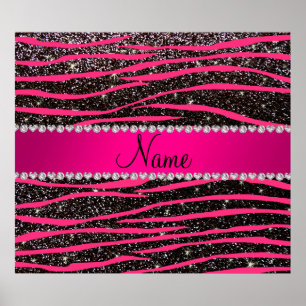 Poster Hot pink zebra stripes black glitter pink stripe
