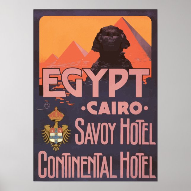 Póster Hotel Continental no Cairo Savoy, no Egito, em Vin (Frente)