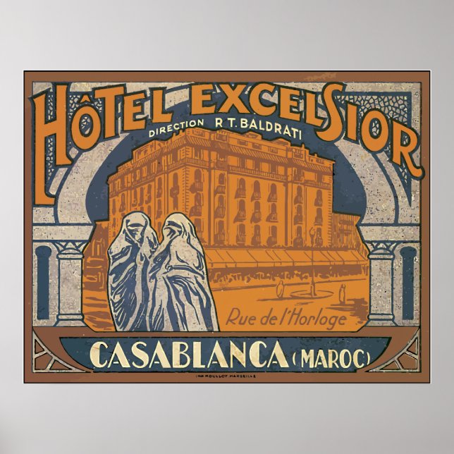 Póster Hotel Excelsior Casablanca (Maroc), Vintage (Frente)