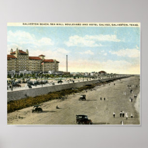 Póster Hotel Gálvez, Galveston, vintage 1924 de Texas