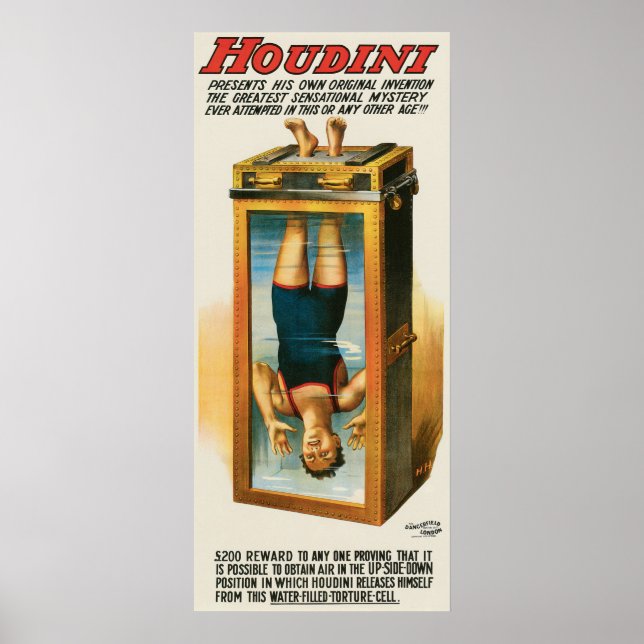Póster Houdini ~ Ilusionista Vintage Escape Artista (Frente)