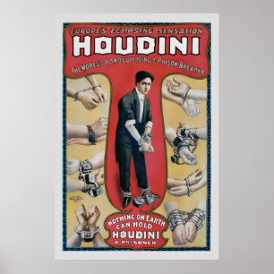 Poster Houdini Rei das Algemas Estilo Mágico Vintage dos