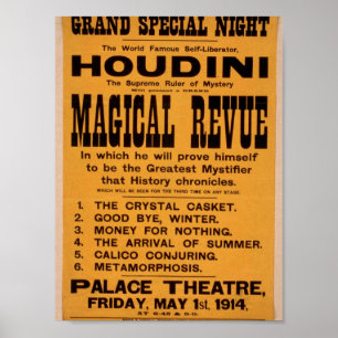 Póster Houdini, "teatro retro do reexame mágico"