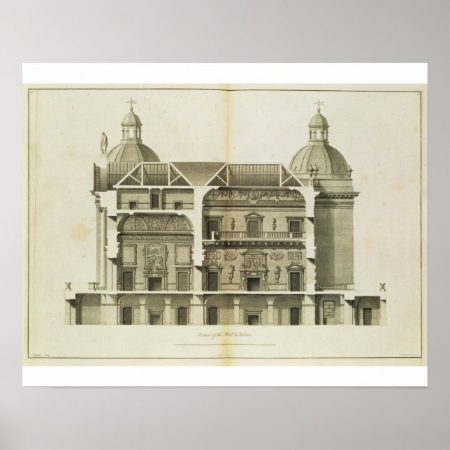 Poster Houghton Hall: Seção transversal da Sala e do Salã (Frente)