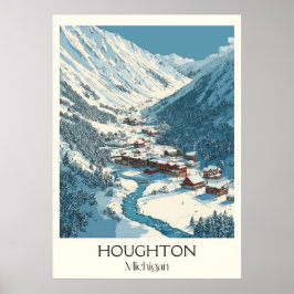 Poster Houghton Michigan Vintage Winter Mountain Art