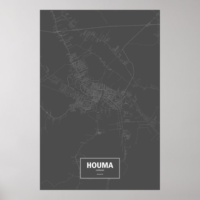 Póster Houma, Louisiana (branco a preto) (Frente)
