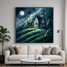 House on Moonlit Hill - Estilo de Impressionismo