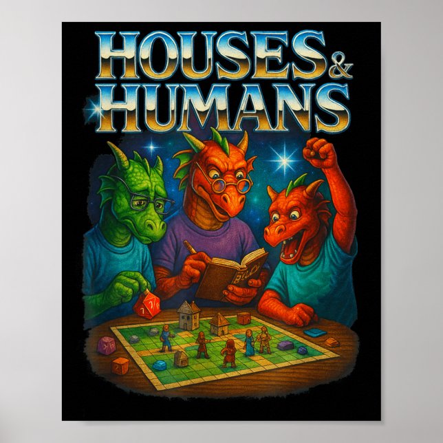 Poster Houses And Humans Funny Gaming Rpg Gamers Men Wome (Frente)