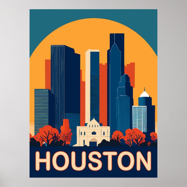 Poster Houston, edifícios reconhecíveis, Viagem (Frente)
