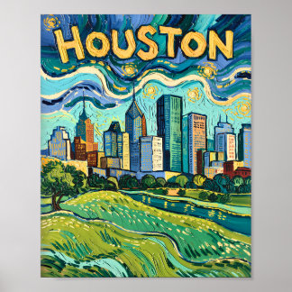 Poster Houston Skyline Colorful Van Gogh Cityscape