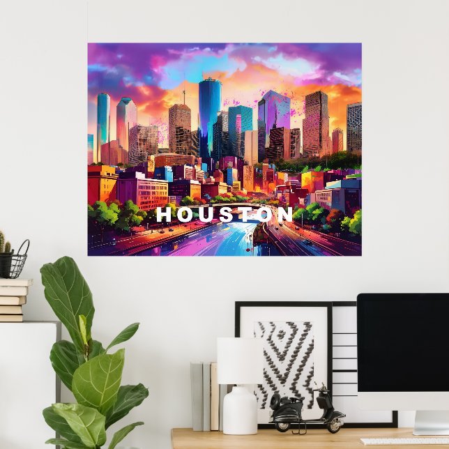 Poster Houston Skyline Grafite Art (Escritório em casa)