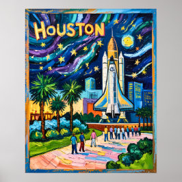 Poster Houston Skyline Space Center Rocket Van Gogh Kids