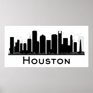 Póster Houston, Texas   Black & White City Skyline