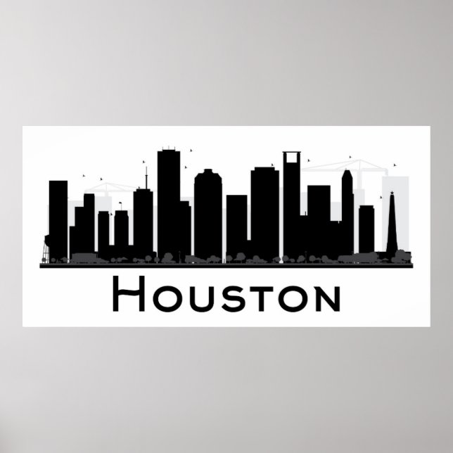 Póster Houston, Texas | Black & White City Skyline (Frente)