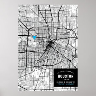Poster Houston, Texas City Map + Marque sua localização