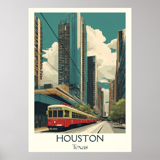 Poster Houston Texas City Skyline Tram (Frente)