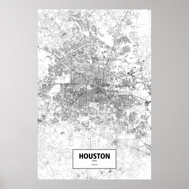 Póster Houston, Texas (preto em branco) (Frente)