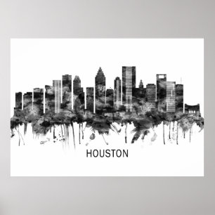 Poster Houston Texas Skyline BW
