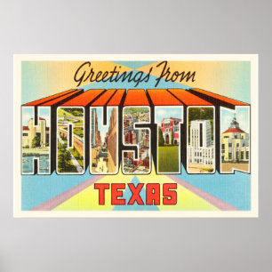 Poster Houston Texas TX Antiga Viagens vintage Souvenir