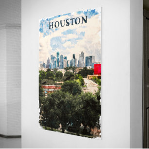 Poster Houston Texas Vintage Retro Viagem Watercolor