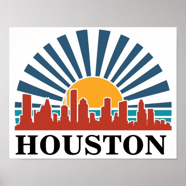Poster Houston Texas Vintage Sunset Viagem (Frente)