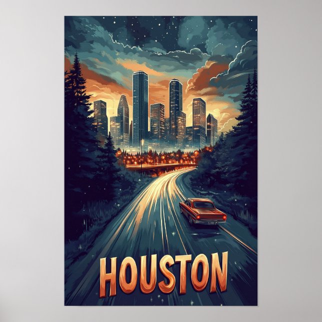 Poster Houston USA Vintage - Viagem (Frente)