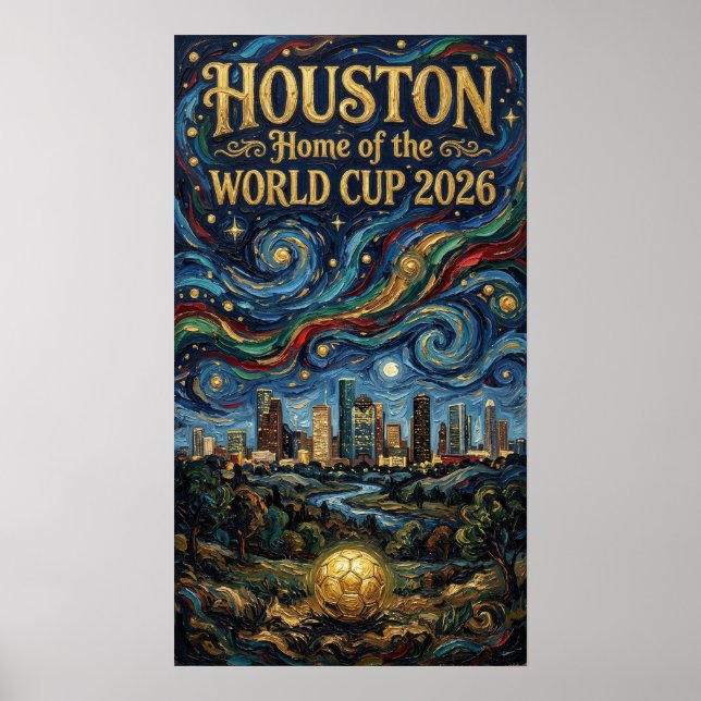 Poster  Houston World Cup 2026 Night Reflection Soccer (Frente)