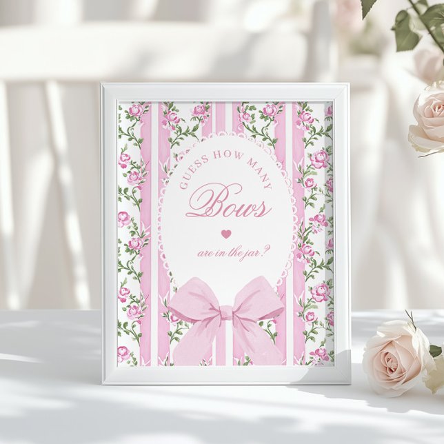 Poster How many Bows Guessing Game Coquette Bow Pink (Criador carregado)