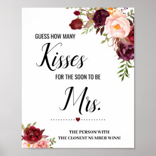 Poster How many kisses for soon to be Mrs shower sign