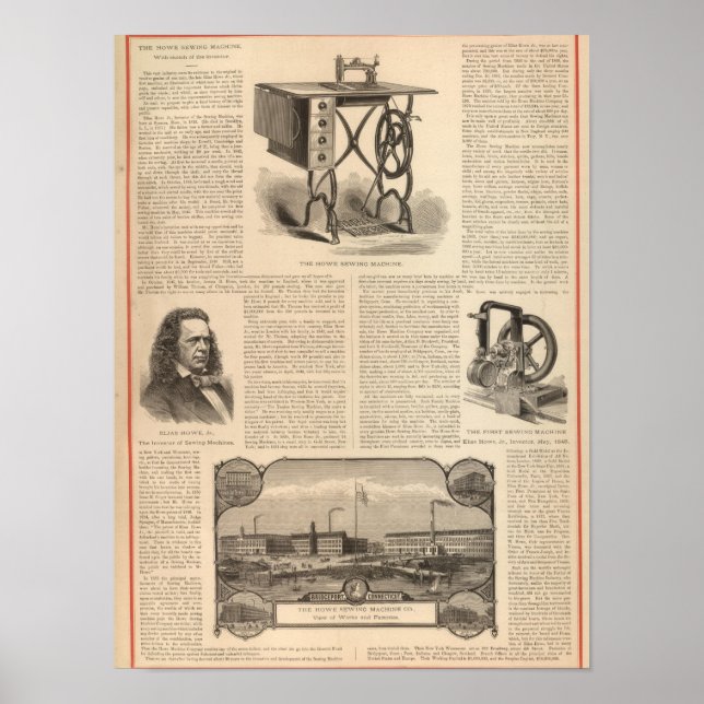 Póster How Sewing Maching with Sketch of the Inventor (Frente)
