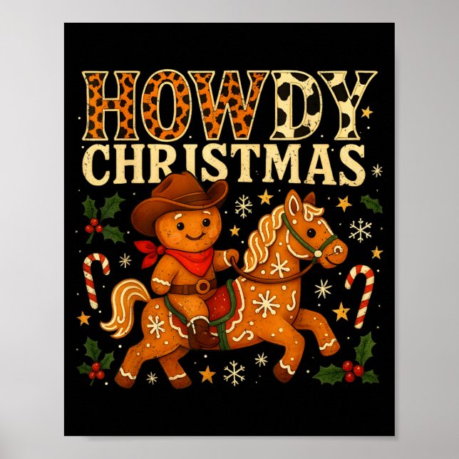 Poster Howdy Christmas Cowboy Gingerbread Design  (Frente)