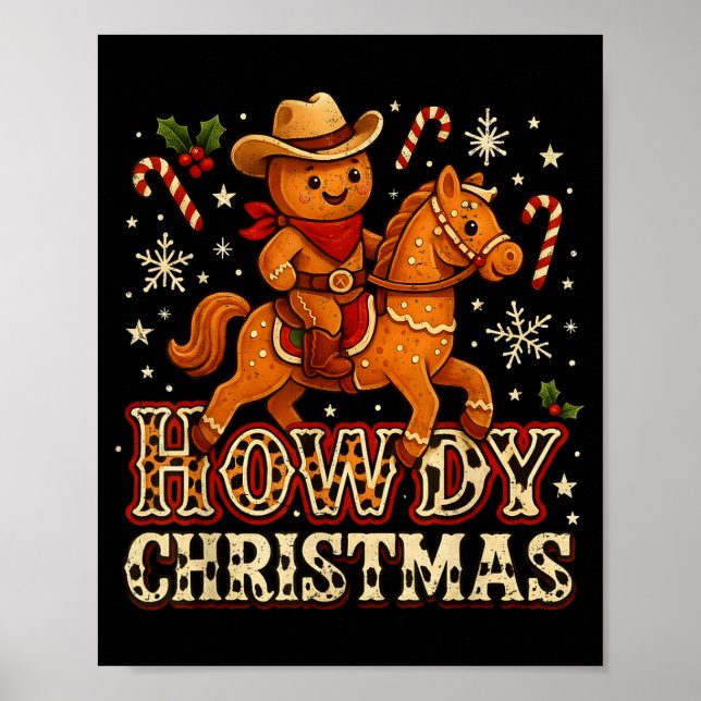 Poster Howdy Christmas Cowboy Gingerbread Design  (Frente)