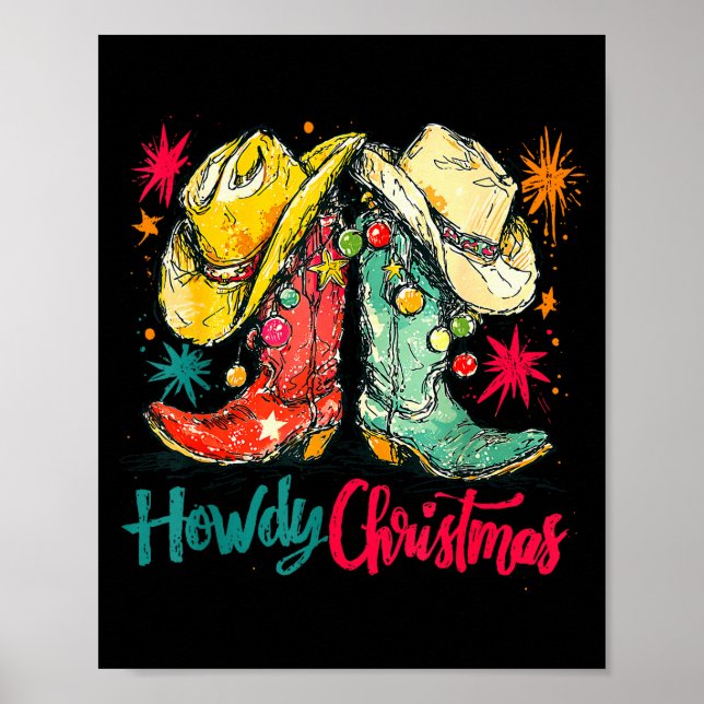 Poster Howdy Christmas Xmas Cowboy Boots Western Pajamas  (Frente)