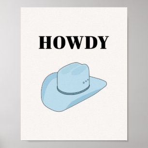 Poster Howdy Cowboy Hat Baby Blue