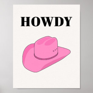 Poster Howdy Cowboy Hat Pink
